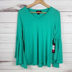 Rock & Roll‎ Cowgirl Turquoise Bell Sleeve V-Neck Top - Size M